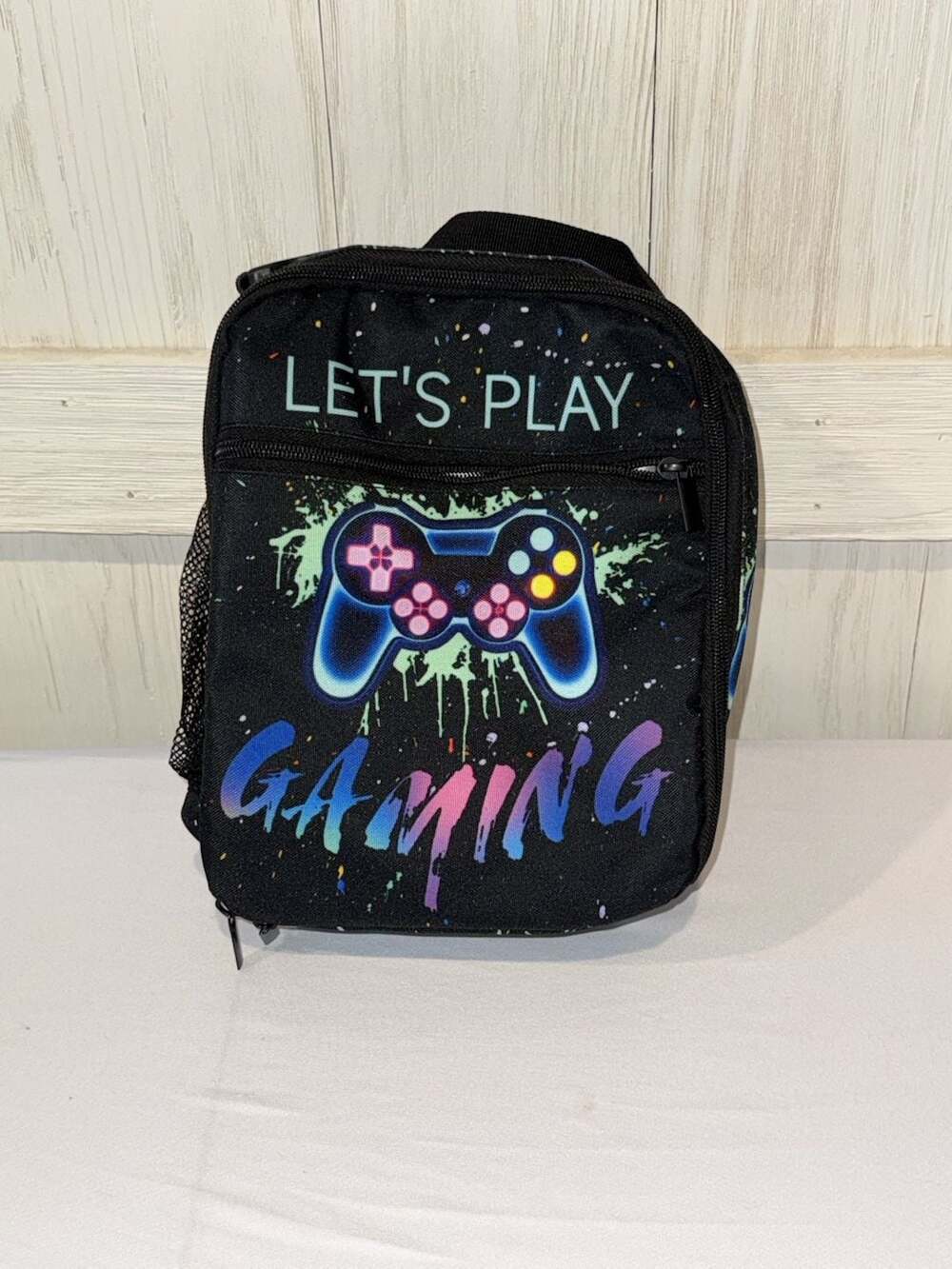 Let's Play Gaming Controller Print Insulated Lunch Box with Shoulder Strap (b29)